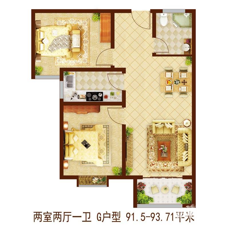 天场瑞府普通住宅91.5㎡户型图