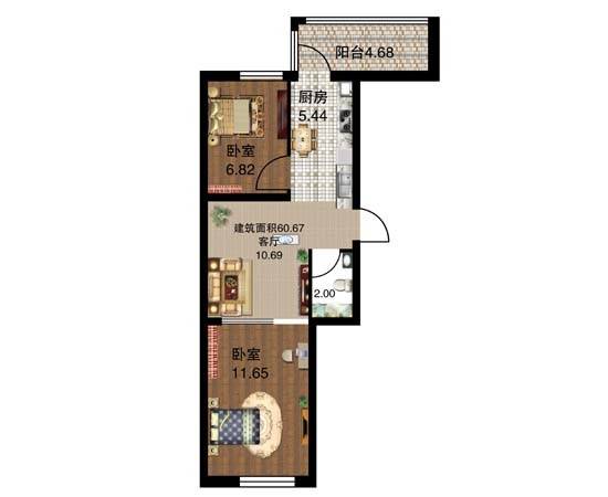 北山名苑普通住宅60.7㎡户型图