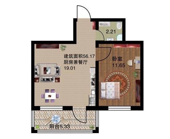 北山名苑普通住宅56.2㎡户型图