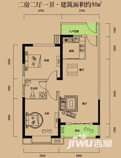 金环·御江苑普通住宅90㎡户型图