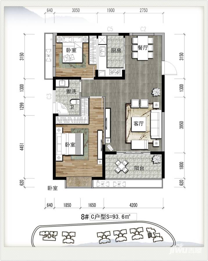 东湖雅韵普通住宅93.6㎡户型图