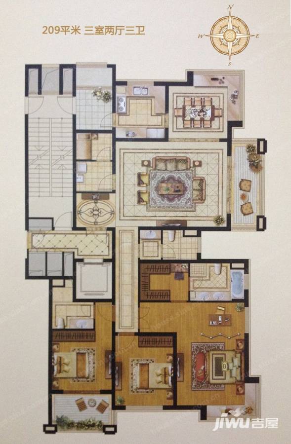 蠡湖瑞仕花园3室2厅3卫209㎡户型图