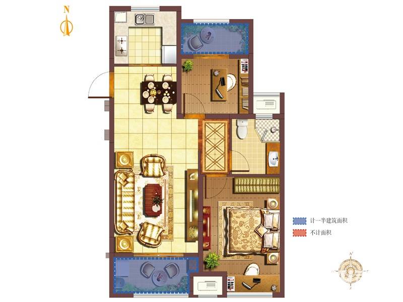 无锡孔雀城2室2厅1卫88㎡户型图