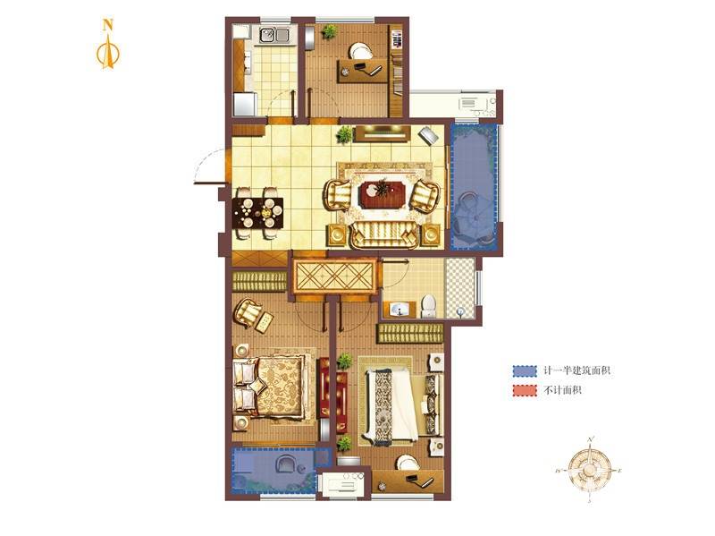 无锡孔雀城3室2厅1卫110㎡户型图