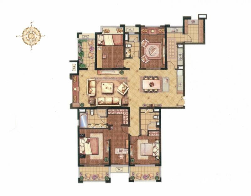 世茂首府5室2厅3卫210㎡户型图