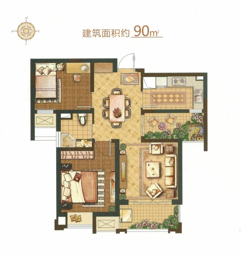 世茂首府普通住宅90㎡户型图