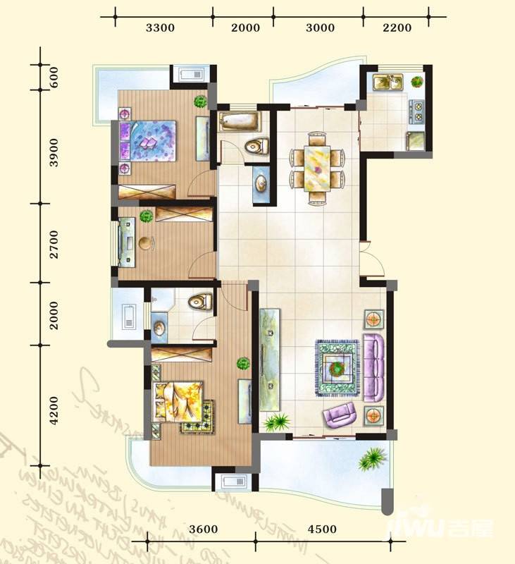 荣宏富家3室2厅2卫130㎡户型图