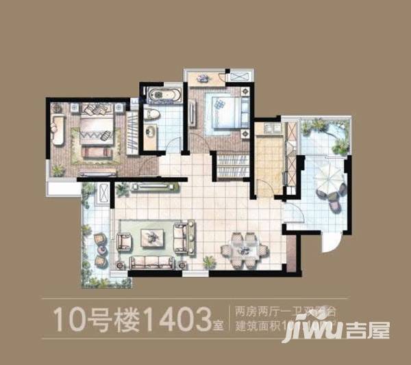 复地公园城邦2室2厅1卫101.1㎡户型图