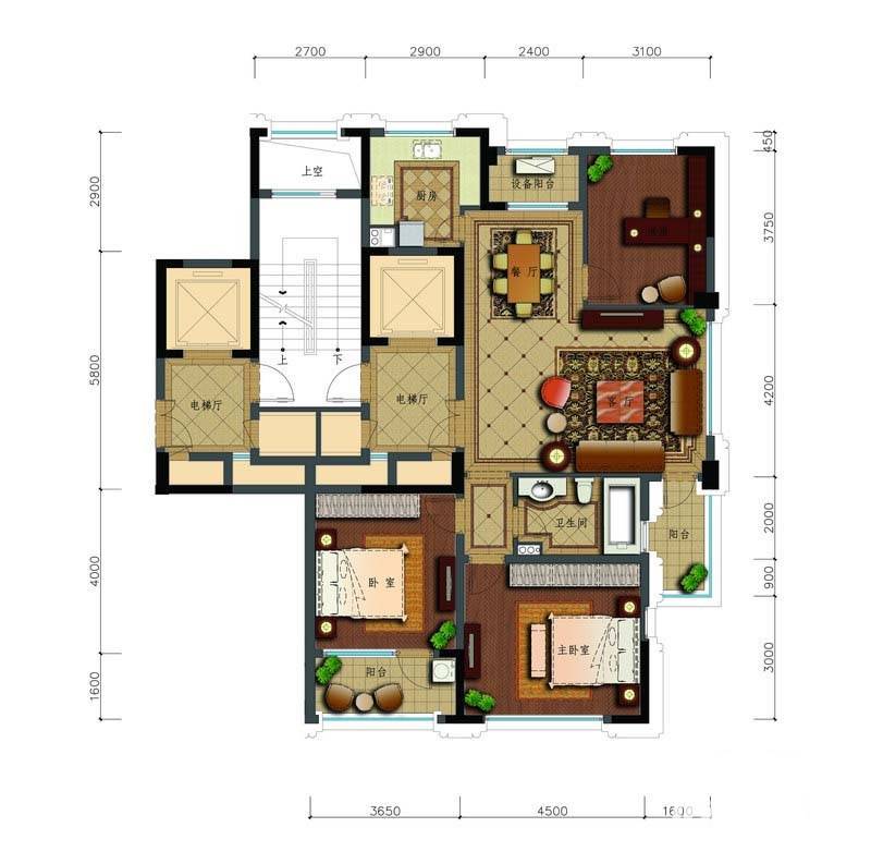 绿城玉兰花园3室2厅1卫126.6㎡户型图