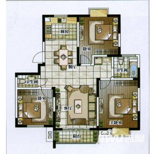 盛世翡翠3室2厅2卫108㎡户型图