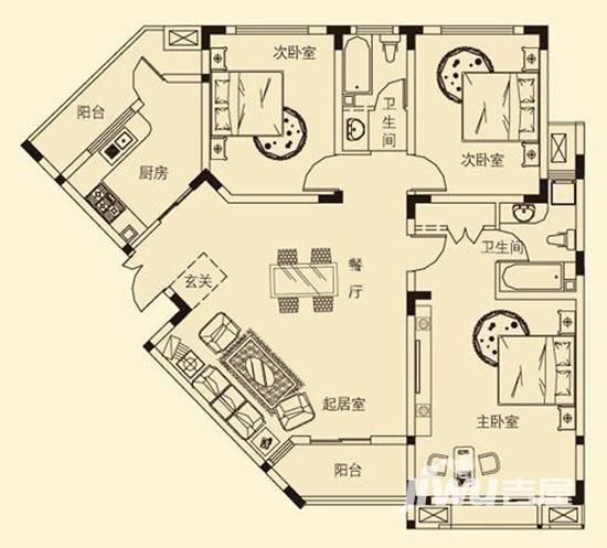 中大诺卡小镇3室2厅2卫138㎡户型图