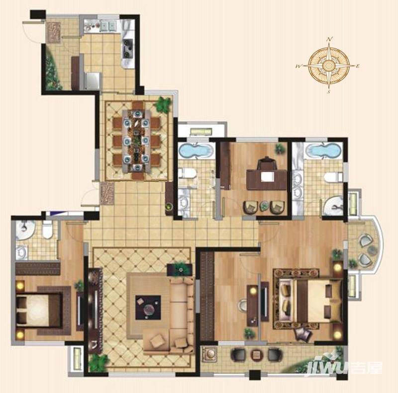 融绿熙园3室2厅3卫188㎡户型图