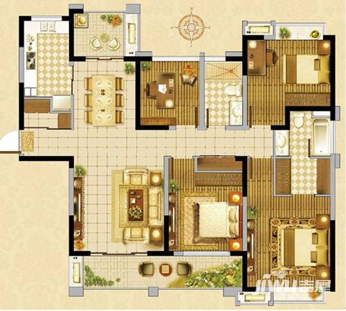 融绿熙园4室2厅2卫143㎡户型图