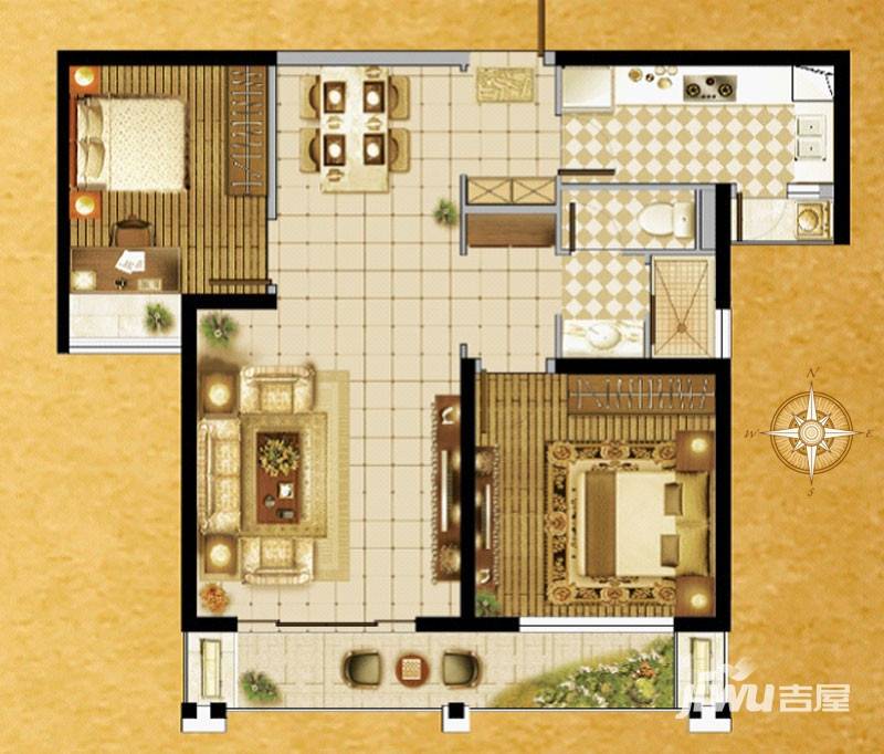 融绿熙园2室2厅1卫89㎡户型图