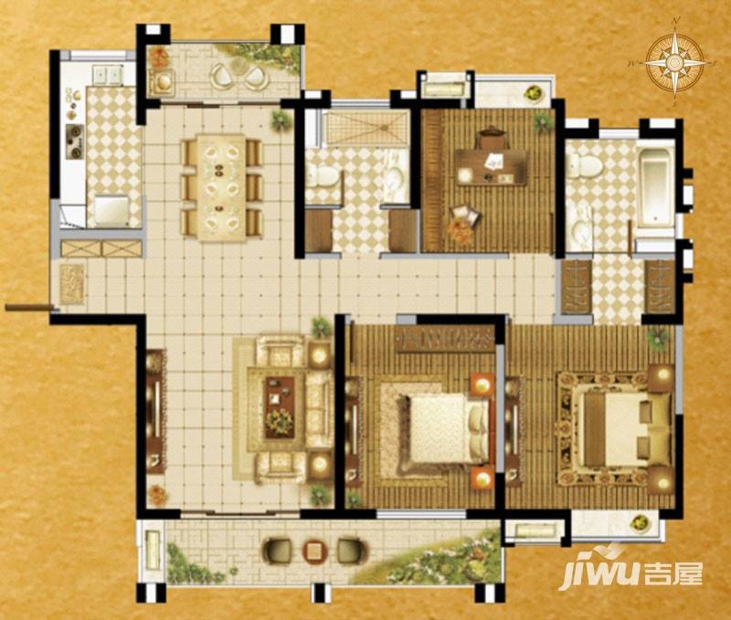 融绿熙园3室2厅2卫135㎡户型图