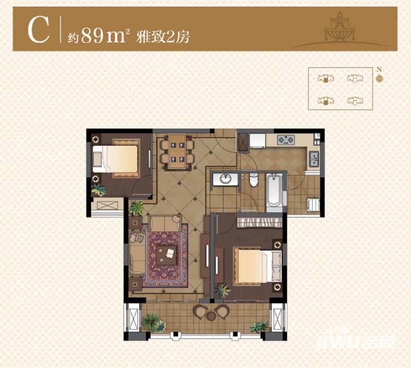 融绿熙园2室2厅1卫89㎡户型图