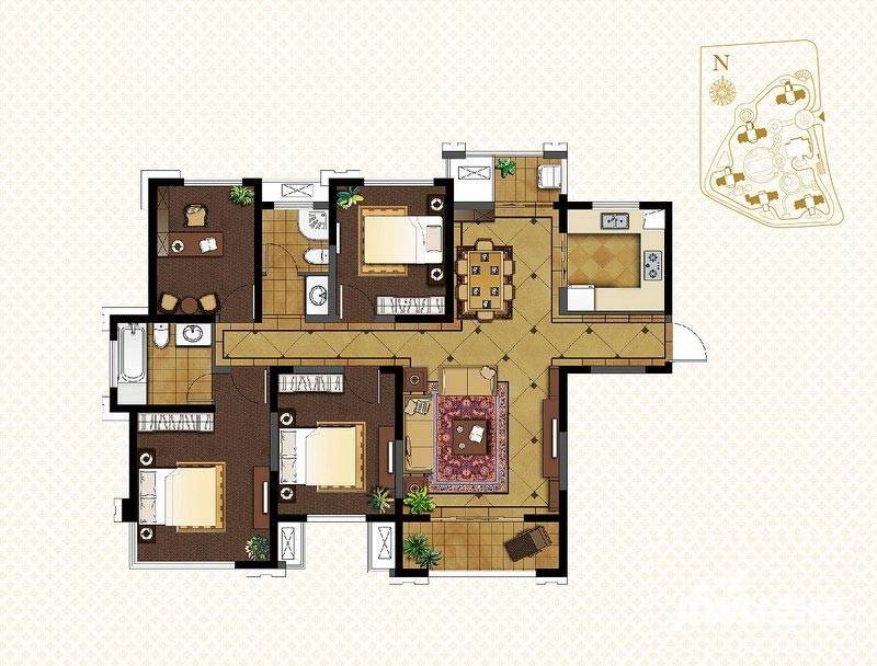 融绿熙园4室2厅2卫142㎡户型图