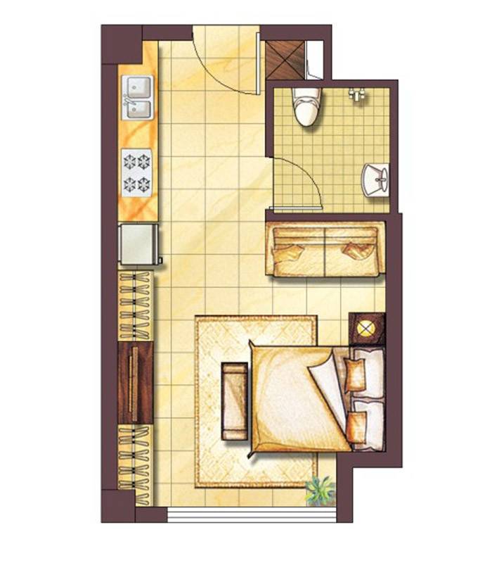 恒华科技园1室1厅1卫45.7㎡户型图