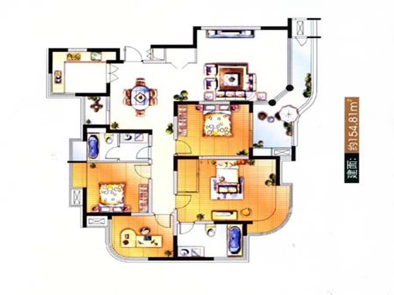 奥林花园4室2厅2卫154.8㎡户型图