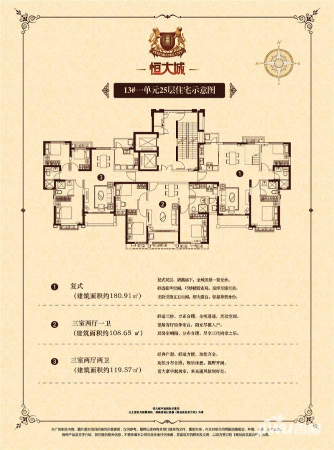 恒大城3室2厅1卫户型图