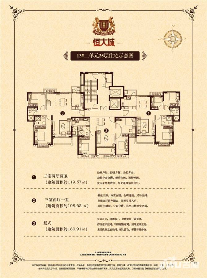 恒大城3室2厅2卫户型图