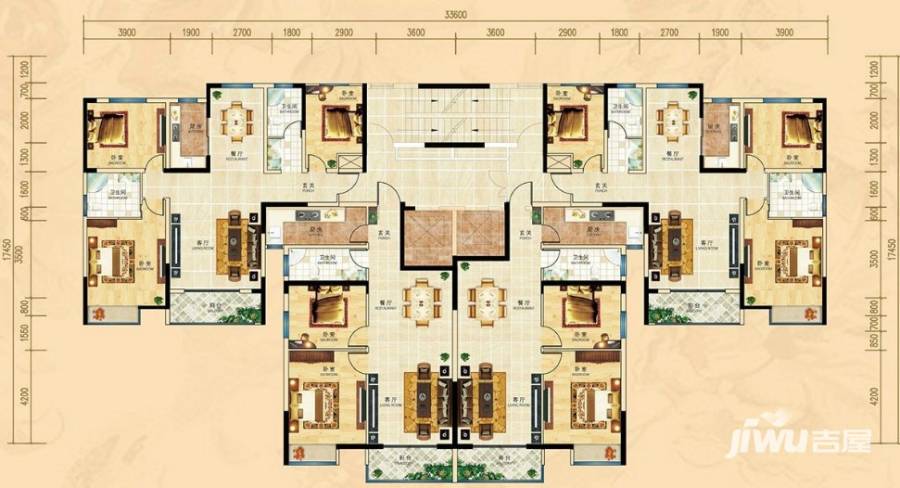 书香水岸3室2厅2卫120.7㎡户型图