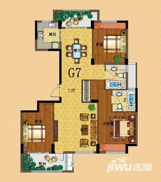 锦豪丽苑3室2厅2卫户型图