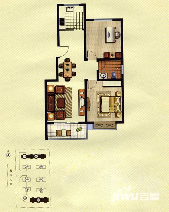 夷山郦城2室2厅1卫87.6㎡户型图