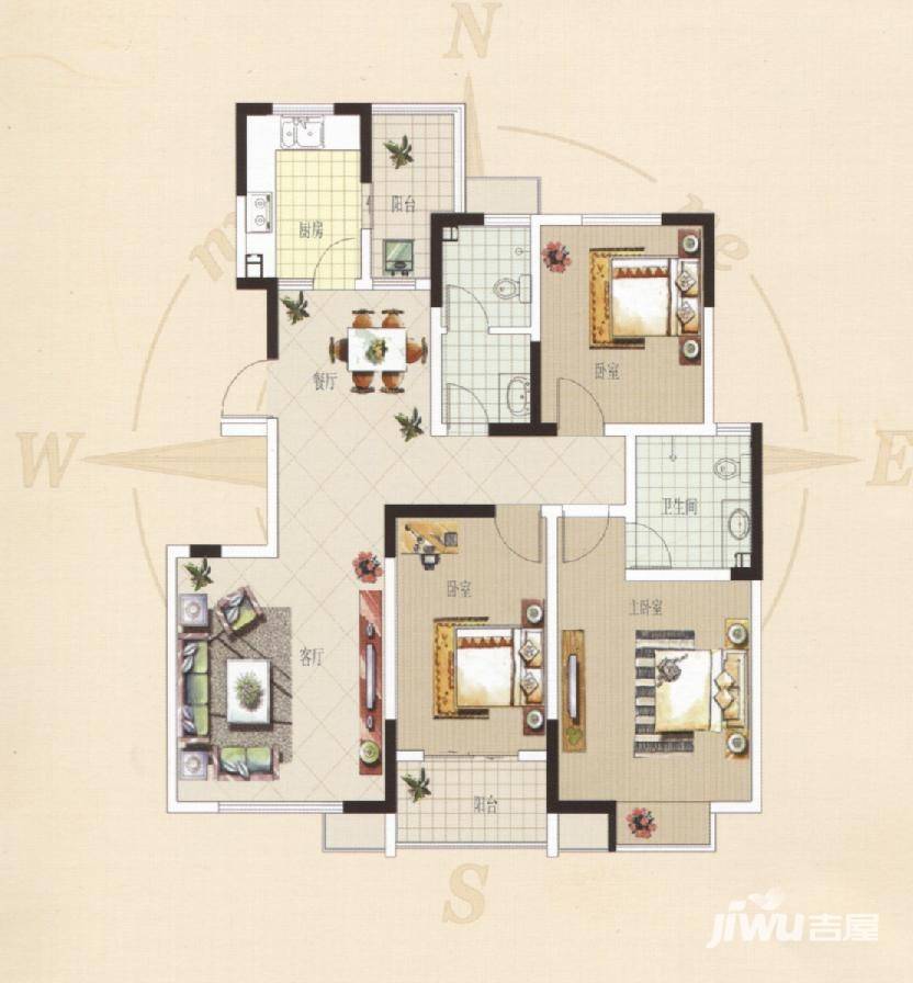 山水华府3室2厅2卫125㎡户型图