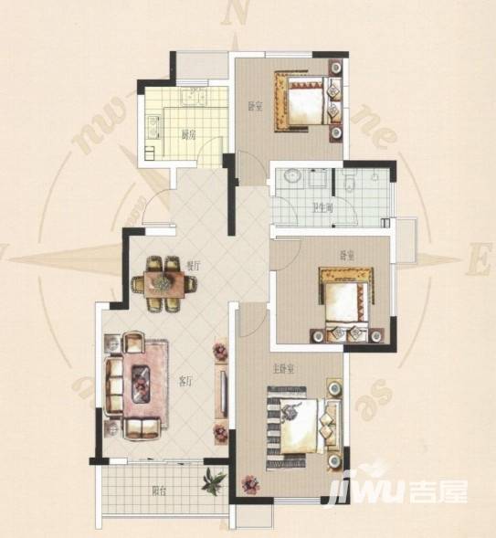 山水华府3室2厅1卫110㎡户型图