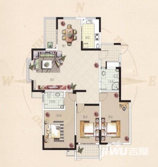 山水华府3室2厅2卫156㎡户型图