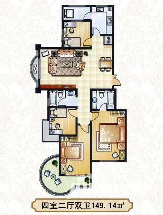 龙成锦绣花园4室2厅2卫149.1㎡户型图