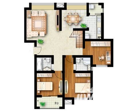 皇冠河滨园普通住宅124.5㎡户型图