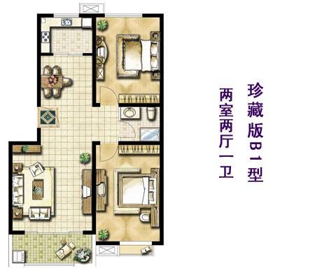 恒基富丽东方普通住宅82.3㎡户型图