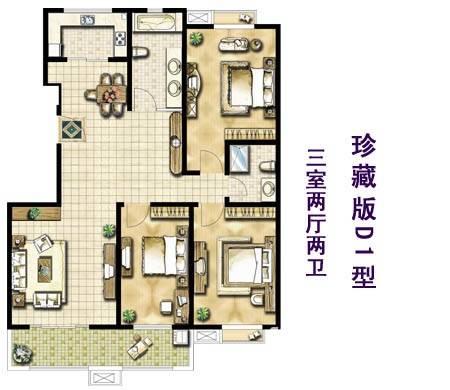 恒基富丽东方普通住宅128.9㎡户型图