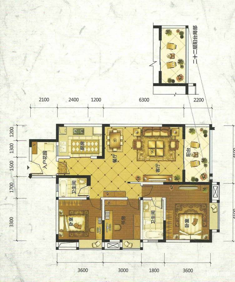 御锦苑3室2厅2卫129.1㎡户型图