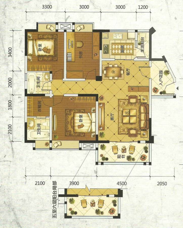 御锦苑3室2厅2卫133.6㎡户型图