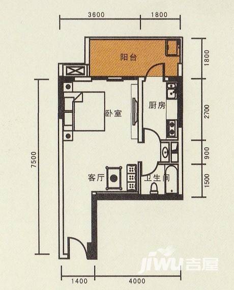 东湖尚嶺普通住宅43㎡户型图