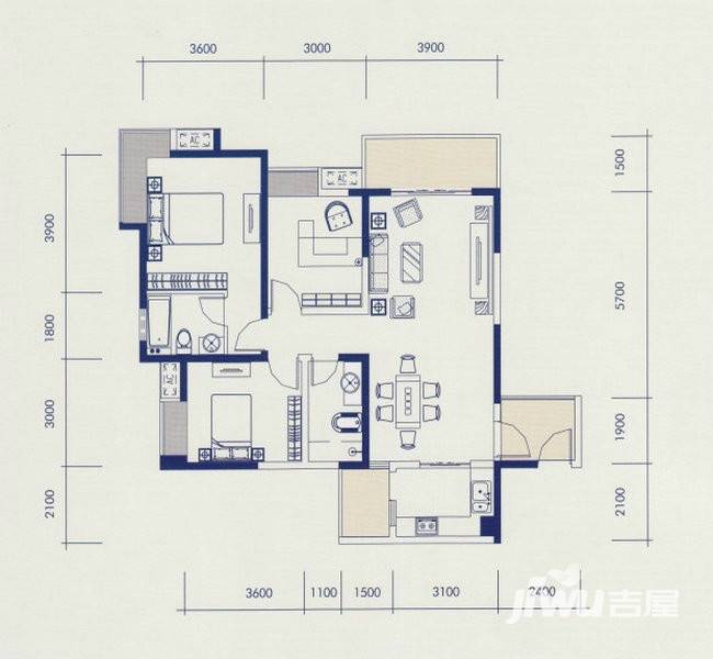 翰城国际3室2厅2卫118.8㎡户型图