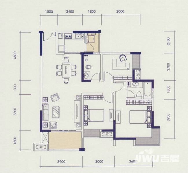 翰城国际3室2厅2卫115.9㎡户型图