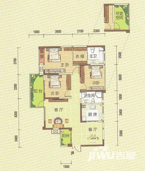 龙湾上城3室2厅2卫户型图