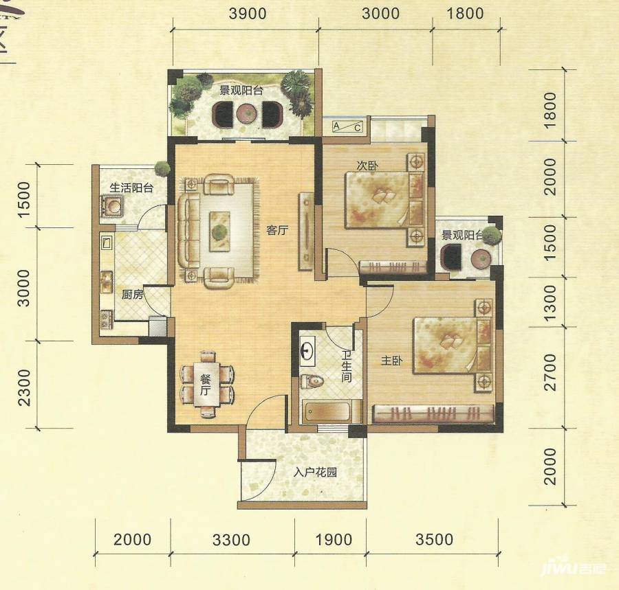 福康瑞琪曼国际社区普通住宅92.4㎡户型图