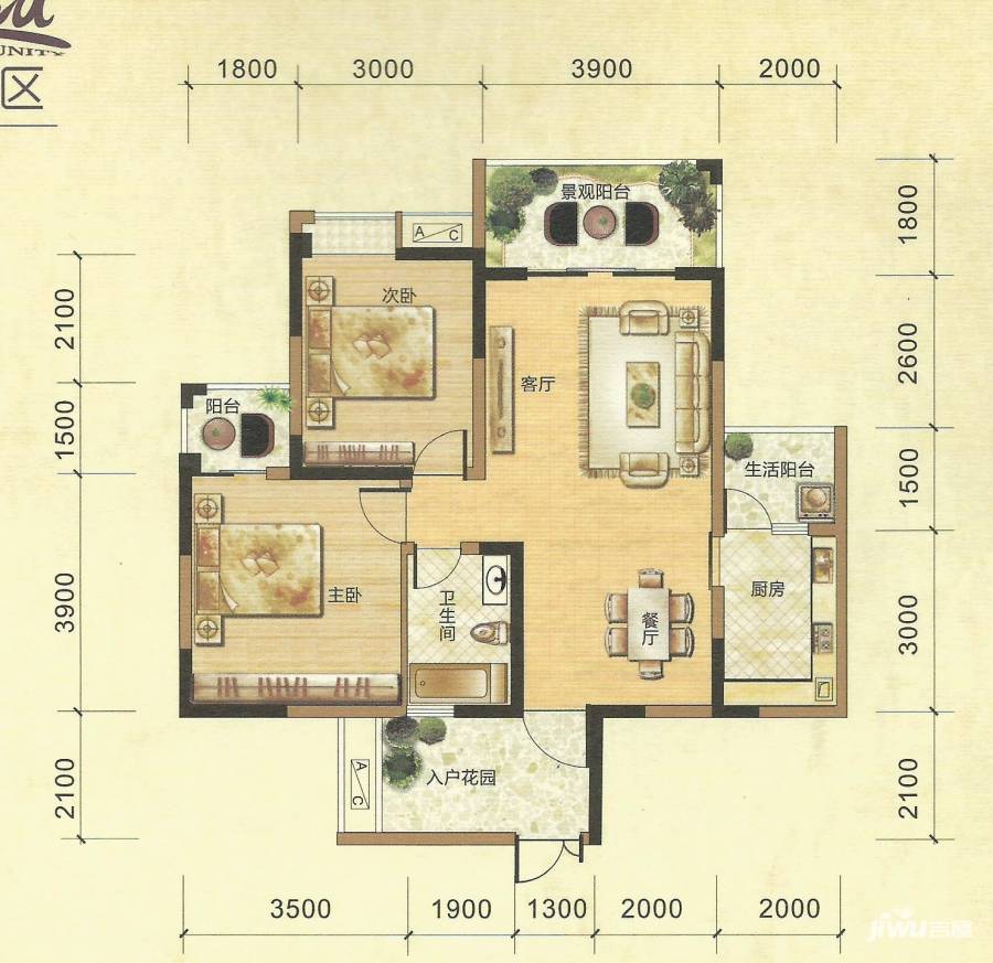 福康瑞琪曼国际社区普通住宅91.3㎡户型图