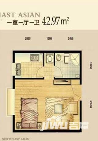 天朗国际广场1室1厅1卫43㎡户型图