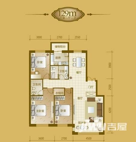 香山美墅3室2厅2卫129㎡户型图