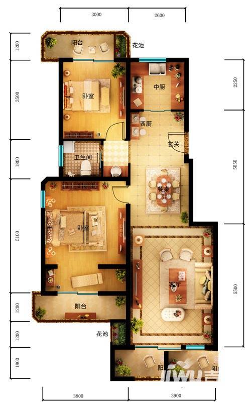 千禧国际村二期普通住宅105.1㎡户型图