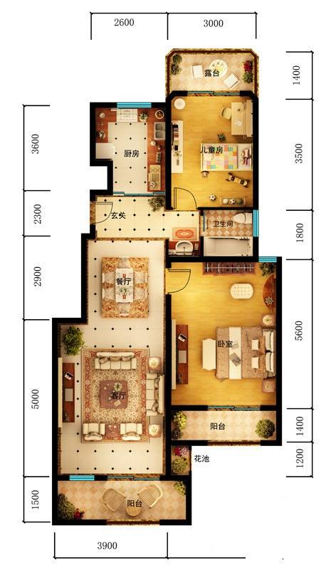 千禧国际村二期普通住宅96.8㎡户型图