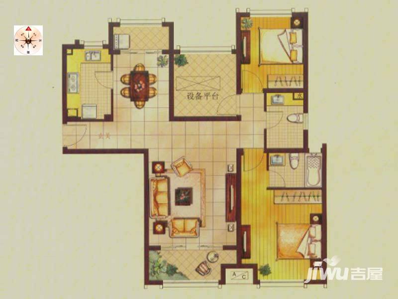 世茂公园美地2室2厅1卫110㎡户型图