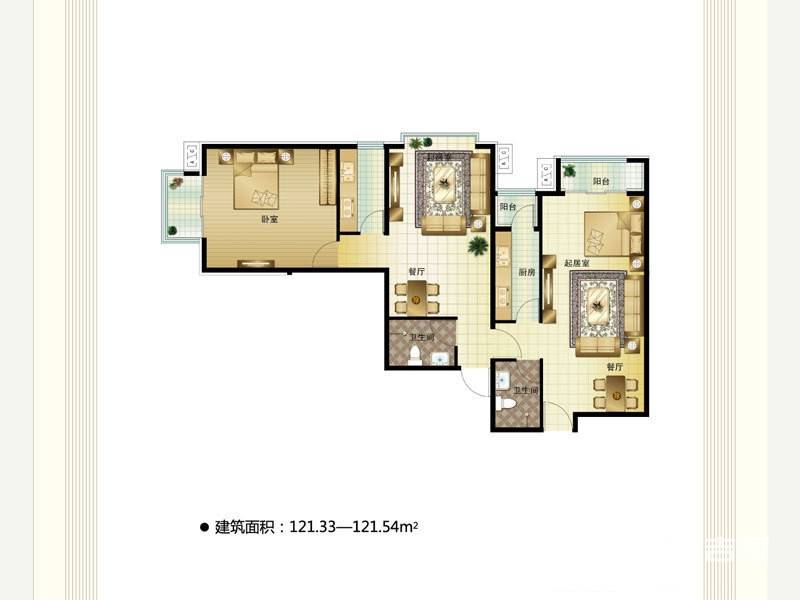 皇冠国际3室2厅2卫121.3㎡户型图