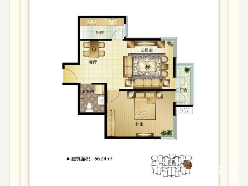 皇冠国际普通住宅66.2㎡户型图